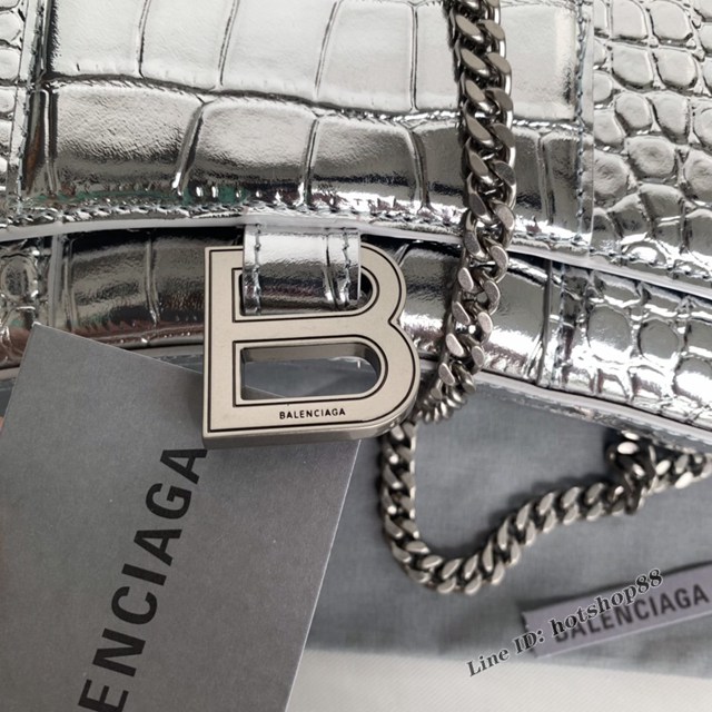 Balenciaga專櫃爆款鱷魚紋銀色銀扣Hourglass mini鏈帶包 巴黎世家鏈條沙漏包 fyj1472